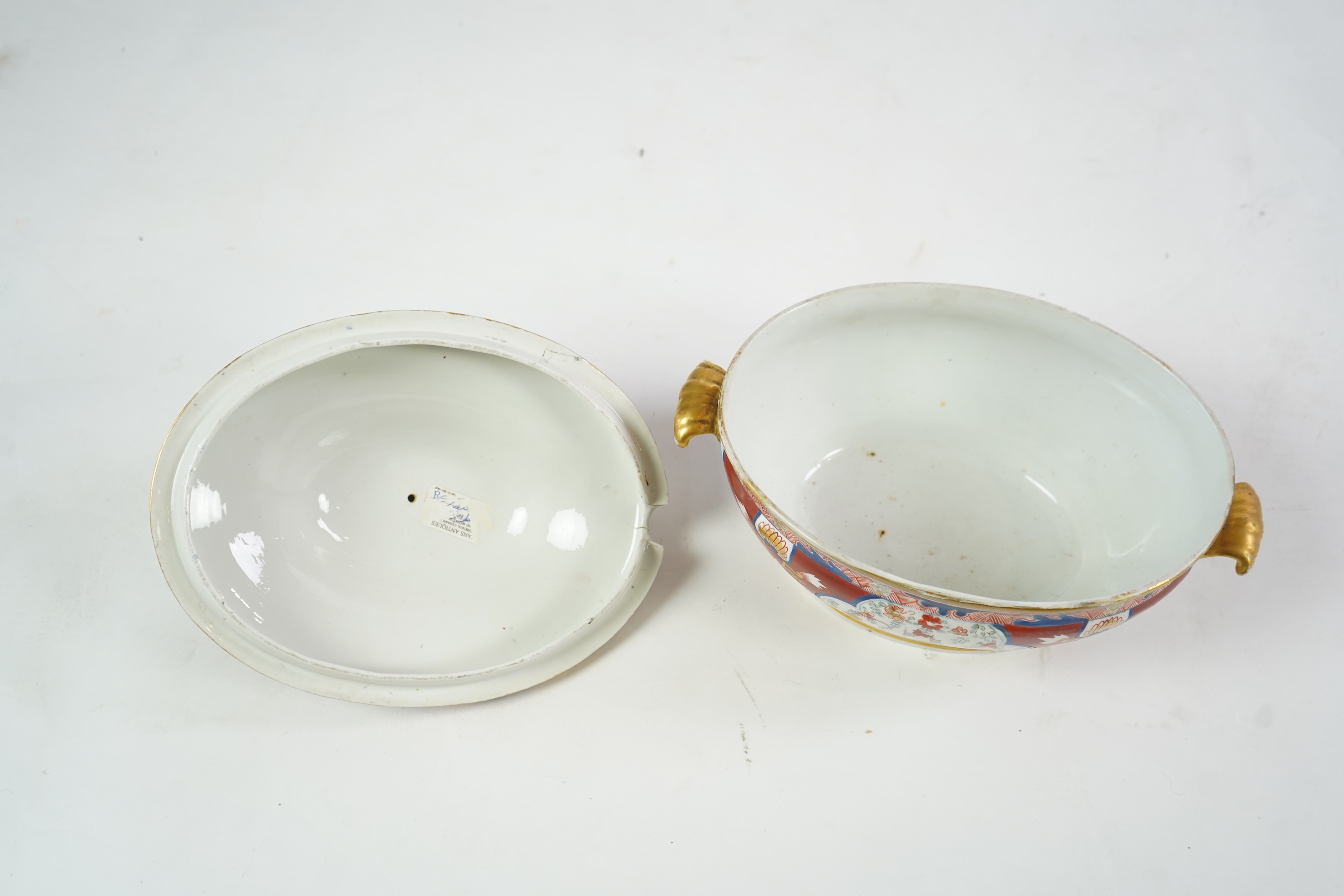 A Coalport Dollar pattern tureen and stand, c.1820